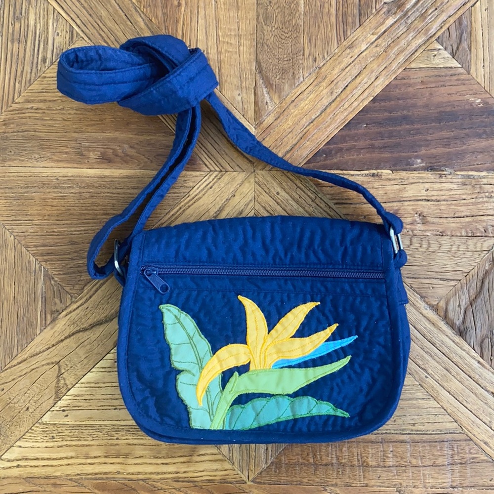 Vintage Hawaii Bird of Paradise Blue Quilted Bag